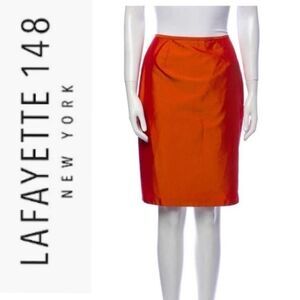 Lafayette 148 Rust Orange Metallic High-Waisted Tulip pencil mini skirt size 4